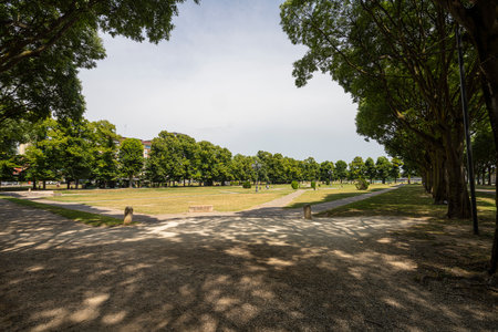 Mantua, Italy. July 13, 2021. panoramic view of the Te park in the city centerのeditorial素材