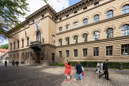 Riga, Latvia. 22 August 2021. Latvijas Republikas Saeima, the Latvian Republic Parlament building in the city centerのeditorial素材