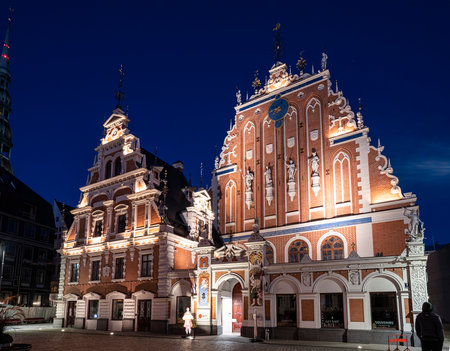 Riga, Latvia. August 2021. Exterior view of the famous House of the Blackheads in the city center atのeditorial素材