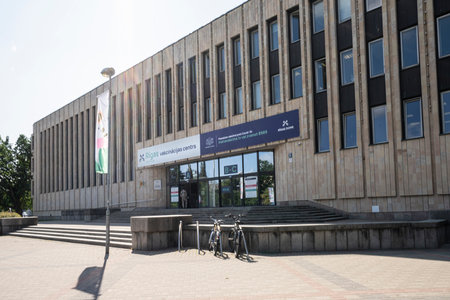 Riga, Latvia. August 2021. view of the Covid 19 vaccination point in the city center