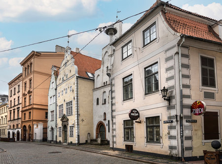 Riga, Latvia. August 2021. an outdoor view of the Three Brothers old buildings in the city centerのeditorial素材