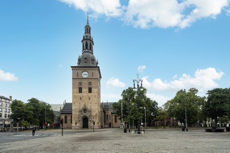 Oslo, Norway. September 2021, The outdoor view of the Oslo Cathedral in the city center