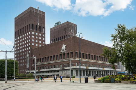 Oslo, Norway. September 2021. Exterior view of the City town hall building in the city centerのeditorial素材