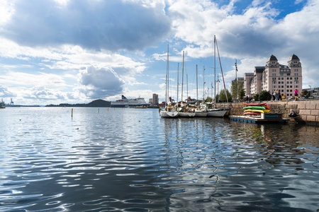 Oslo, Norway. September 2021. some sailing boats moored on the tourist port of the cityのeditorial素材