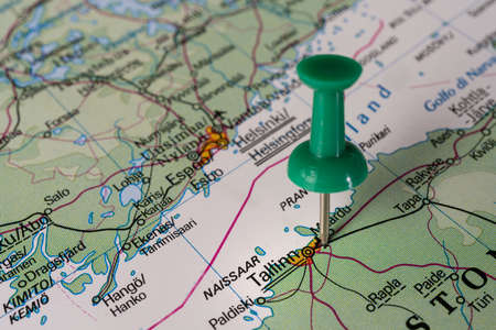 Tallin, Eesti pinned on colorful political map. Geopolitical school atlas.の写真素材