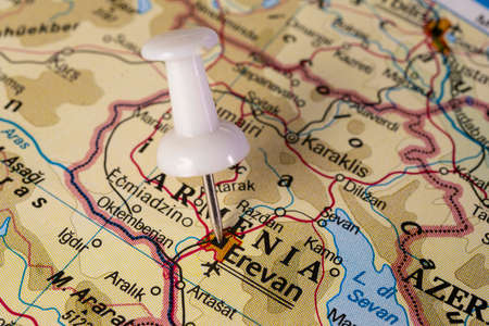 Yerevan, Armenia pinned on colorful political map. Geopolitical school atlas.の写真素材