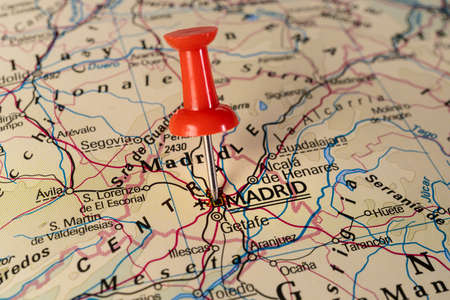 Madrid, Spain pinned on colorful political map. Geopolitical school atlas.の写真素材
