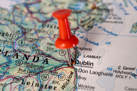 Dublin, Ireland pinned on colorful political map. Geopolitical school atlas.の写真素材