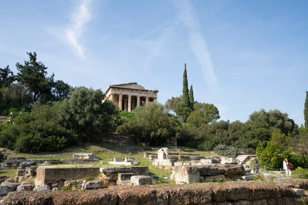 Athens, Greece. November 2021. view of the temple of Hephaestus in the archaeological site of the ancient Agora, in the city centerのeditorial素材