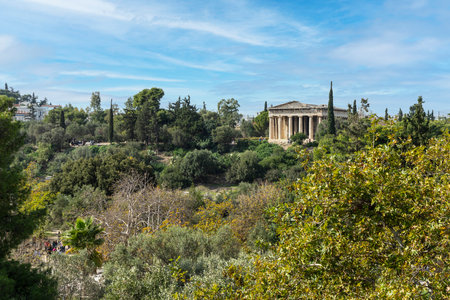 Athens, Greece. November 2021. view of the temple of Hephaestus in the archaeological site of the ancient Agora, in the city centerのeditorial素材