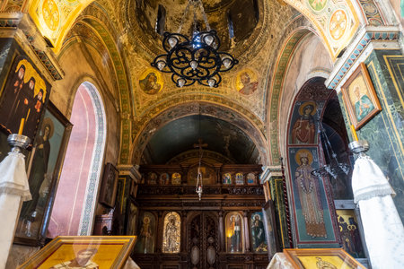 Athens, Greece. November 2021. interior view of the Kapnikarea church in the city center