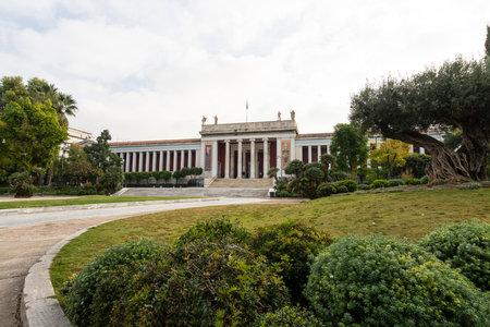 Athens, Greece. November 2021. exterior view of the Neoclassical Museum of Art and Archeology of Ancient Greece in the centerのeditorial素材