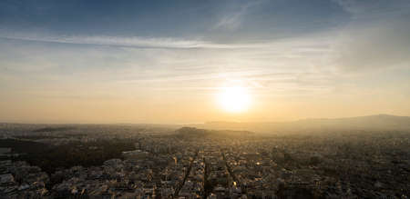 Athens, Greece. November 2021. aerial view of the city from the Lycabettus hill at sunsetの写真素材
