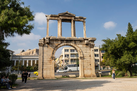 Athens, Greece. November 2021. view of the arch of Hadrian in the city centerのeditorial素材