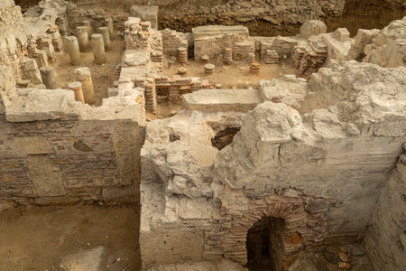 Athens, Greece. November 2021. view of the Roman baths archaeological site in the city centerのeditorial素材