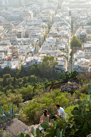 Athens, Greece. November 2021. Meeting on the Lycabettus hill in the city centerのeditorial素材