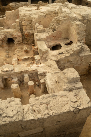 Athens, Greece. November 2021. view of the Roman baths archaeological site in the city centerのeditorial素材