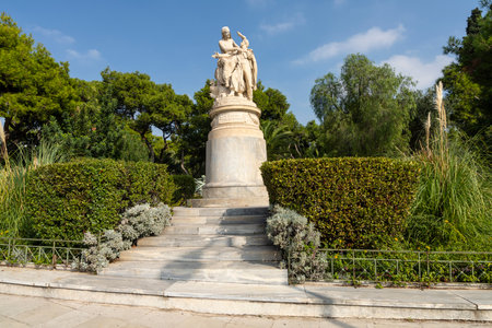 Athens, Greece. November 2021. Lord Byron statue in the city centerのeditorial素材