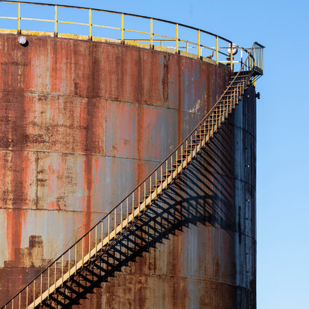 an old silo for the storage of petroleum productsの写真素材