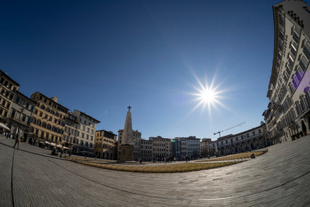 Florence Italy. January 2022. Fish eye view of the Santa Maria Novella square in the historic center of the cityのeditorial素材