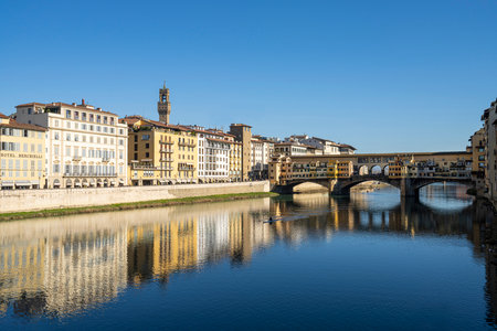 Florence Italy. January 2022. panoramic view of the Ponte Vecchio over the Arno river in the city centerのeditorial素材