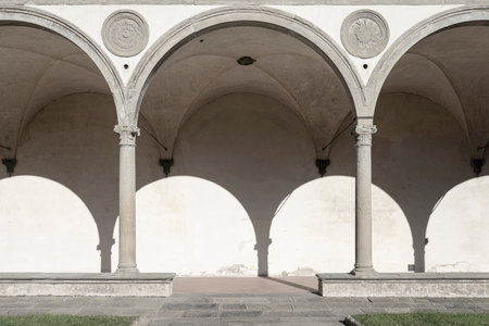 Florence, Italy. January 2022. internal view of the large cloister of the Holy Cross in the historic center of the cityのeditorial素材