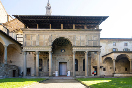 Florence, Italy. January 2022. internal view of the large cloister of the Holy Cross in the historic center of the cityのeditorial素材