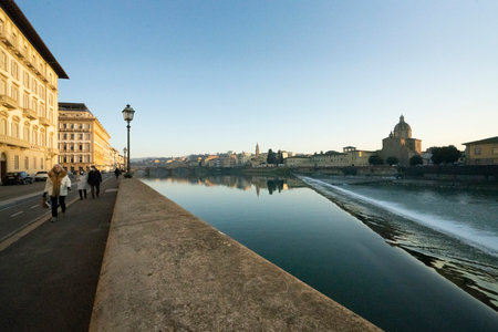 Florence, Italy. January 2022. view of the Lungarno riverside in the historic center of the cityのeditorial素材