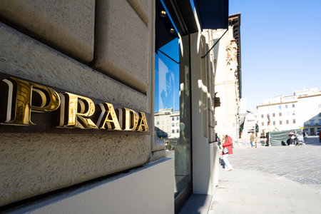 Florence, Italy. January 2022. the view of the windows of the Prada brand store in the city centerのeditorial素材