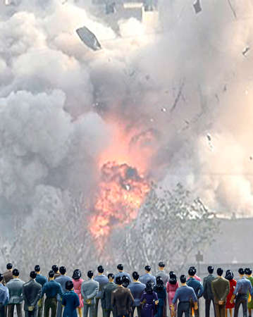 a crowd of miniature models as they watch the horrors of war