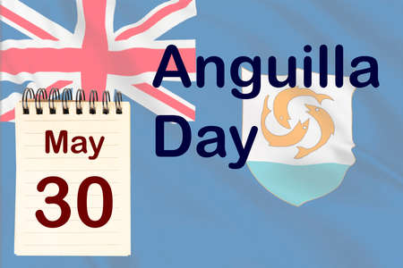 The celebration of the Anguilla Day with the flag and the calendar indicating the May 30の写真素材