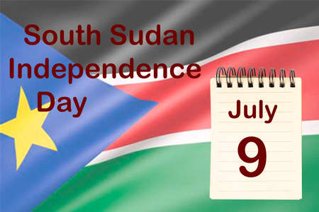 The celebration of the South Sudan Independence Day with the flag and the calendar indicating the...