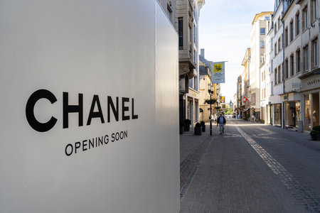 Luxembourg city, May 2022. The sign outdoor of the Chjanel brand shop in the city centerのeditorial素材