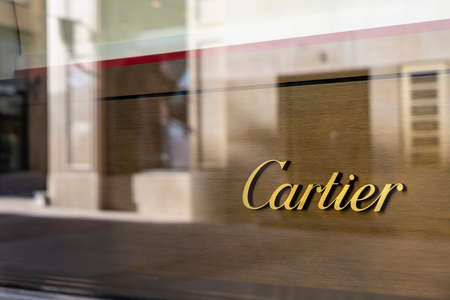 Luxembourg city, May 2022. The sign outdoor of the Cartier brand shop in the city centerのeditorial素材