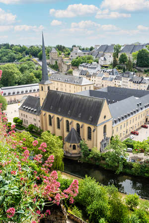 Luxembourg city, May 2022. panoramic view of the Grund district in the city centerのeditorial素材