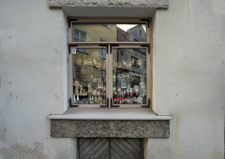 Tallinn, estonia. July 2022. view of the window of a small old souvenir shop in the city centerのeditorial素材