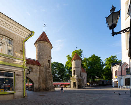 Tallinn, estonia. July 2022. panoramic view of the ancient Viru city gate in the city centerのeditorial素材