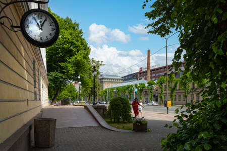 Tallinn, estonia. July 2022. the clock on the wall of an old building in the city centerのeditorial素材