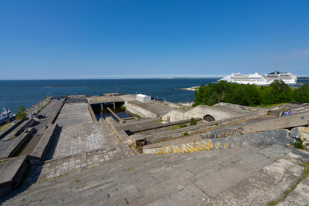 Tallinn, estonia. July 2022. View of Linnahall, a Soviet-era architectural structure built for the XXII Moscow Olympics which at the time was called Palace of Culture and Sports IV Lenin, located near the city's portのeditorial素材