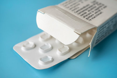 empty pill blister in a boxの写真素材