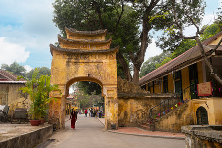 Hanoi, Vietnam, January 2023. A traditional old gate inside the ThÄng Long Imperial Citadel,のeditorial素材