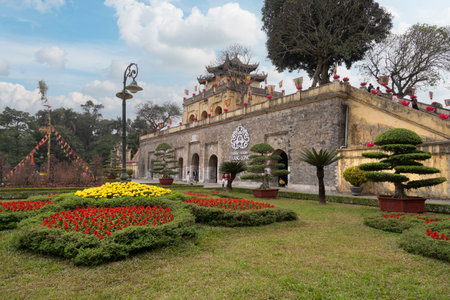 Hanoi, Vietnam, January 2023. ThÄng Long Imperial Citadel, panoramic view of the internal gardensのeditorial素材