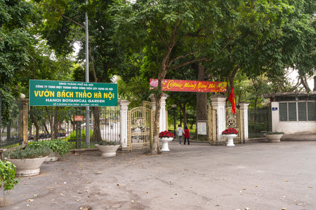 Hanoi, Vietnam, January 2023. the entrance gate of the Hanoi botanical Gardenのeditorial素材