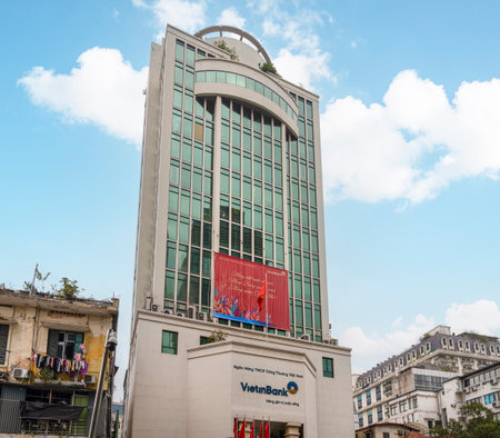 Hanoi, Vietnam, January 2023. external view of the VietinBank palace in the city centerのeditorial素材
