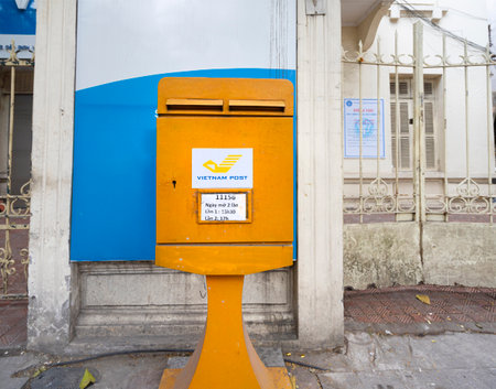 Hanoi, Vietnam, January 2023. the letterbox of the Vietnamese post on a street in the city centreのeditorial素材