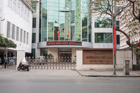 Hanoi, Vietnam, January 2023. exterior view of the headquarters building of the Vietnamese railway companyのeditorial素材