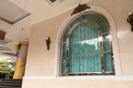 Hanoi, Vietnam, January 2023. External view of the Tiffany & Co. luxury store in the city centerのeditorial素材