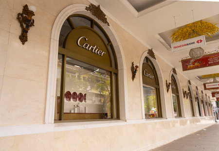 Hanoi, Vietnam, January 2023. External view of the Cartier luxury store in the city centerのeditorial素材