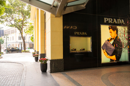 Hanoi, Vietnam, January 2023. External view of the Prada luxury brand store in the city center