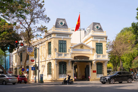 Hanoi, Vietnam, January 2023. exterior view of the Hoan Kiem District Police in the city centerのeditorial素材